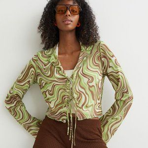 H&M Light Green Tie-front Chiffon Blouse